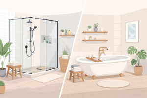 walk in shower or bath tub