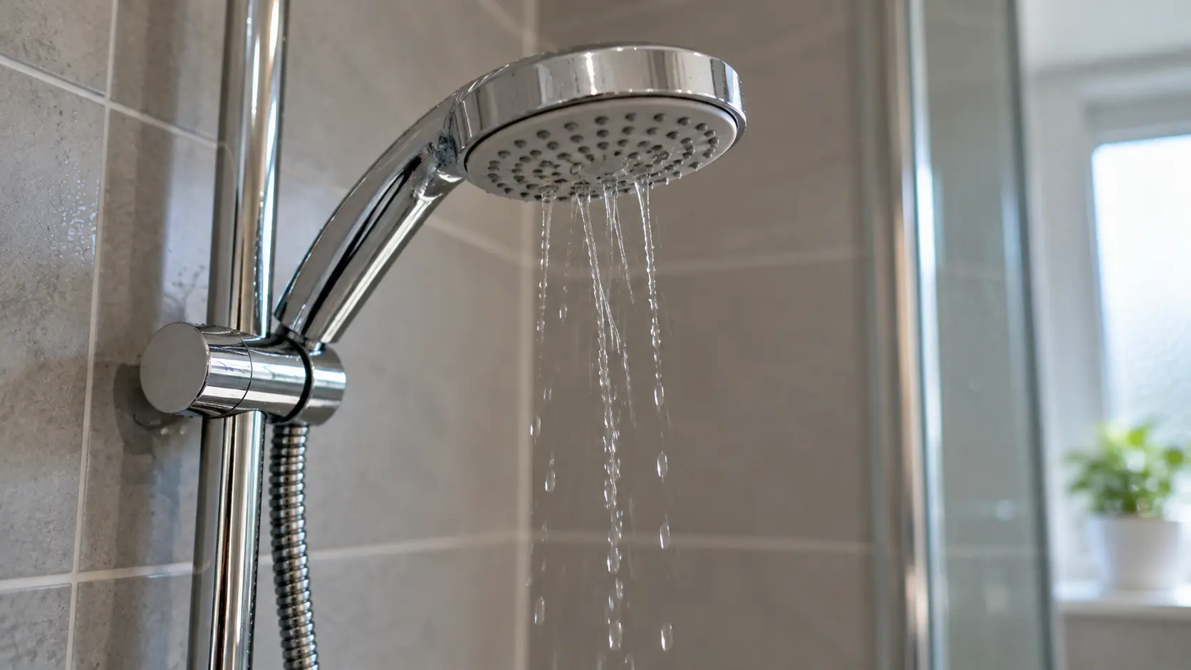 a small amount of water coming out of a showerhead